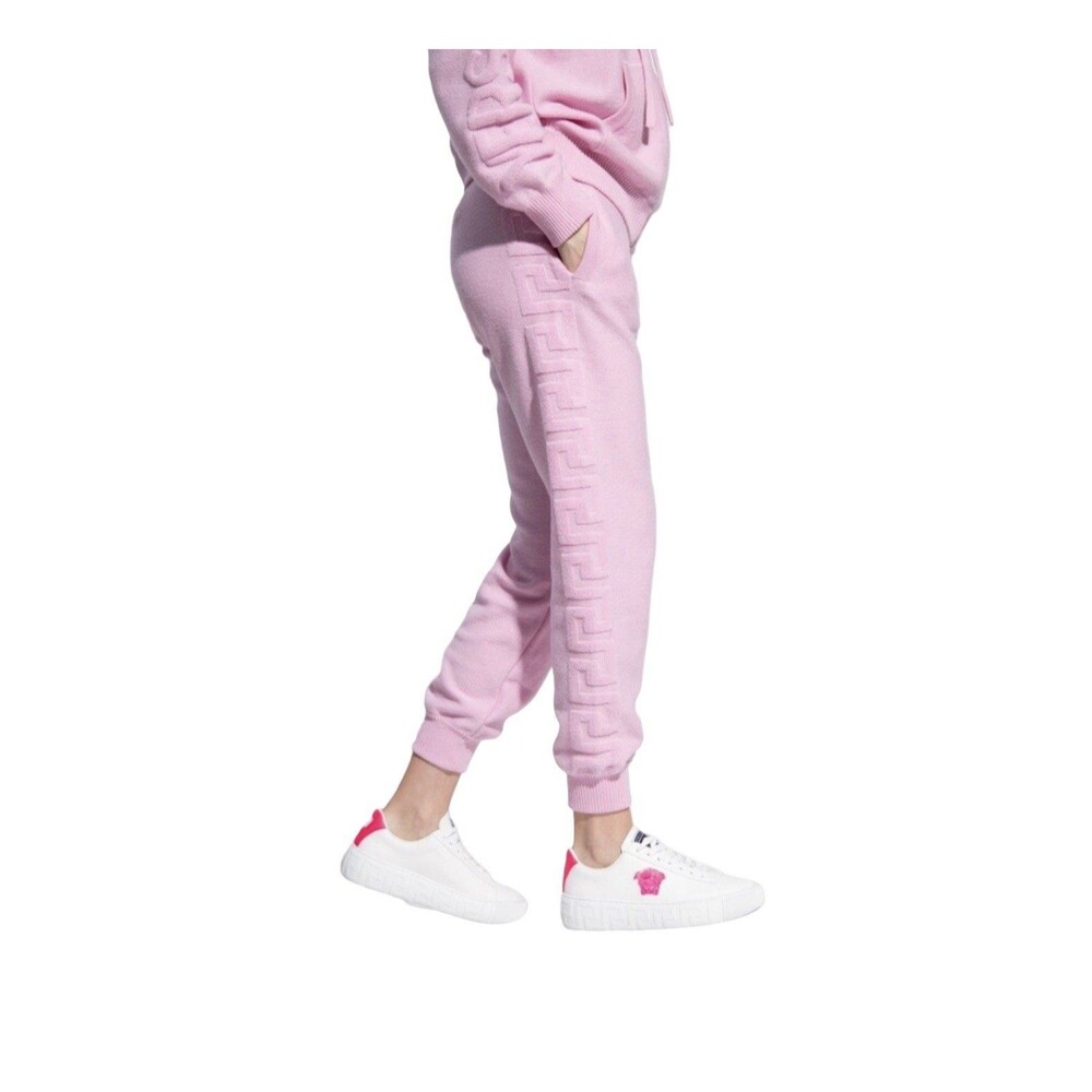 Versace Greca Print Pink Wool Cashmere Jogger Pants Size 42 US 6 Medium NWOT